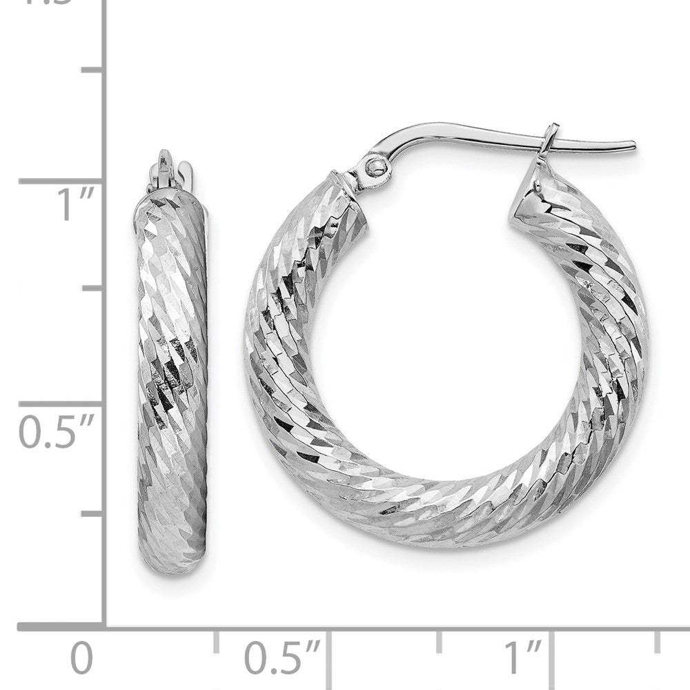 14k White Gold 22.35 mm  Diamond-cut Round Hoop Earrings (2.5 grams)