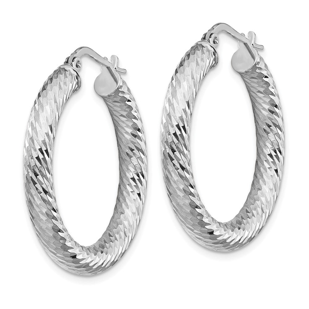14k White Gold 28.25 mm  Diamond-cut Round Hoop Earrings (3.35 grams)
