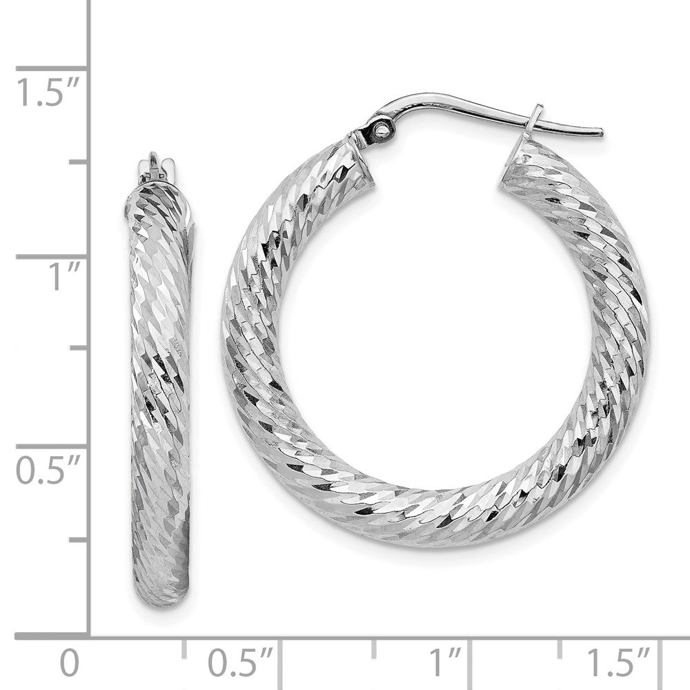 14k White Gold 28.25 mm  Diamond-cut Round Hoop Earrings (3.35 grams)