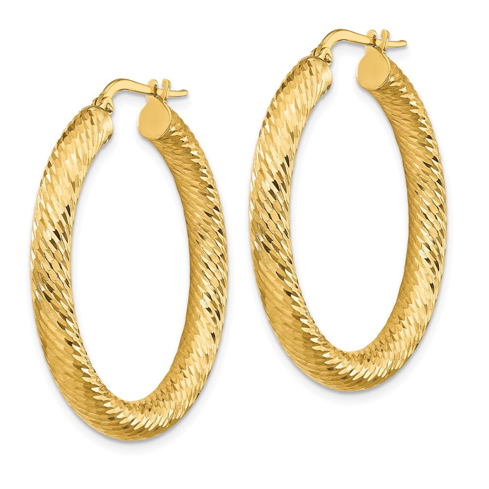 14k Yellow Gold 34 mm Diamond-cut Round Hoop Earrings (3.65 grams)