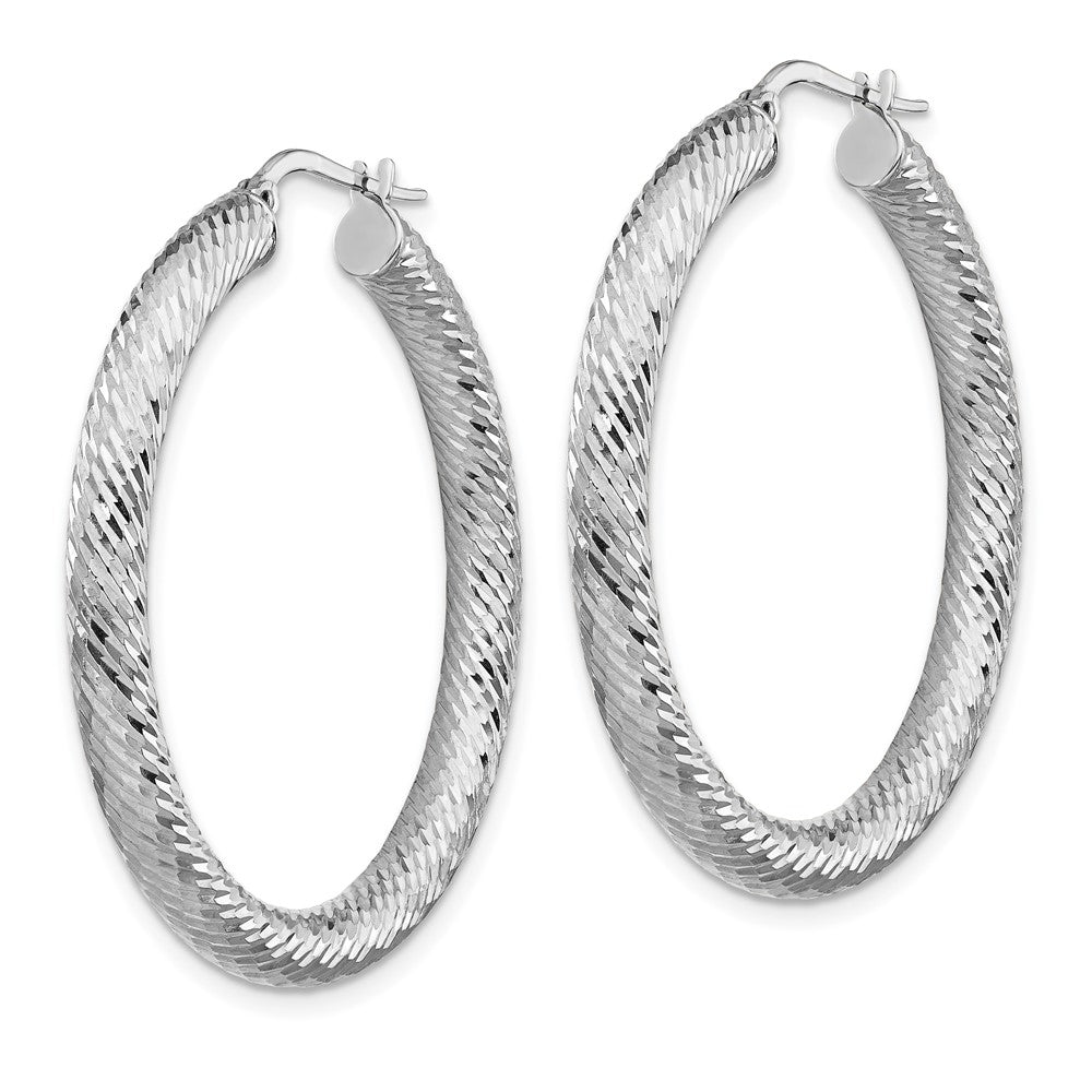 14k White Gold 39.75 mm  Diamond-cut Round Hoop Earrings (4.45 grams)