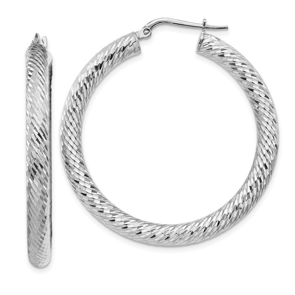 14k White Gold 39.75 mm  Diamond-cut Round Hoop Earrings (4.45 grams)