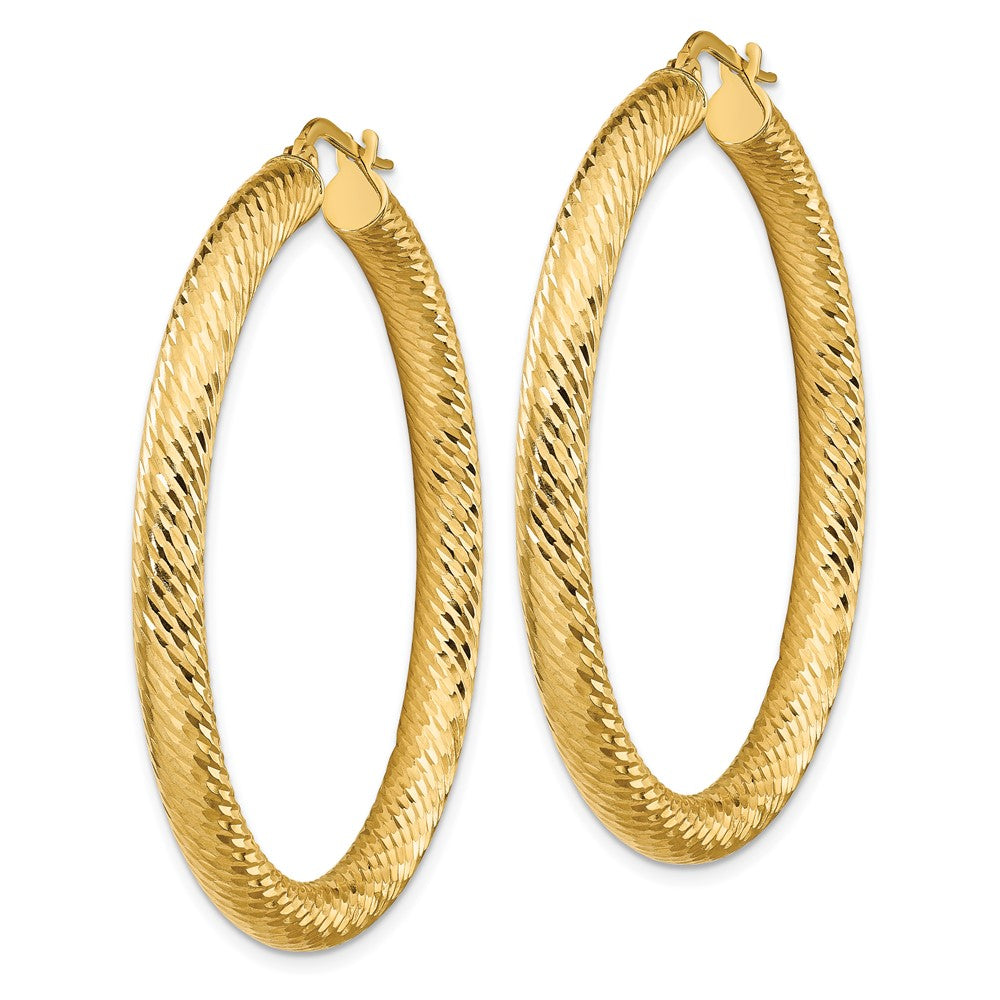 14k Yellow Gold 45.5 mm Diamond-cut Round Hoop Earrings (4.78 grams)