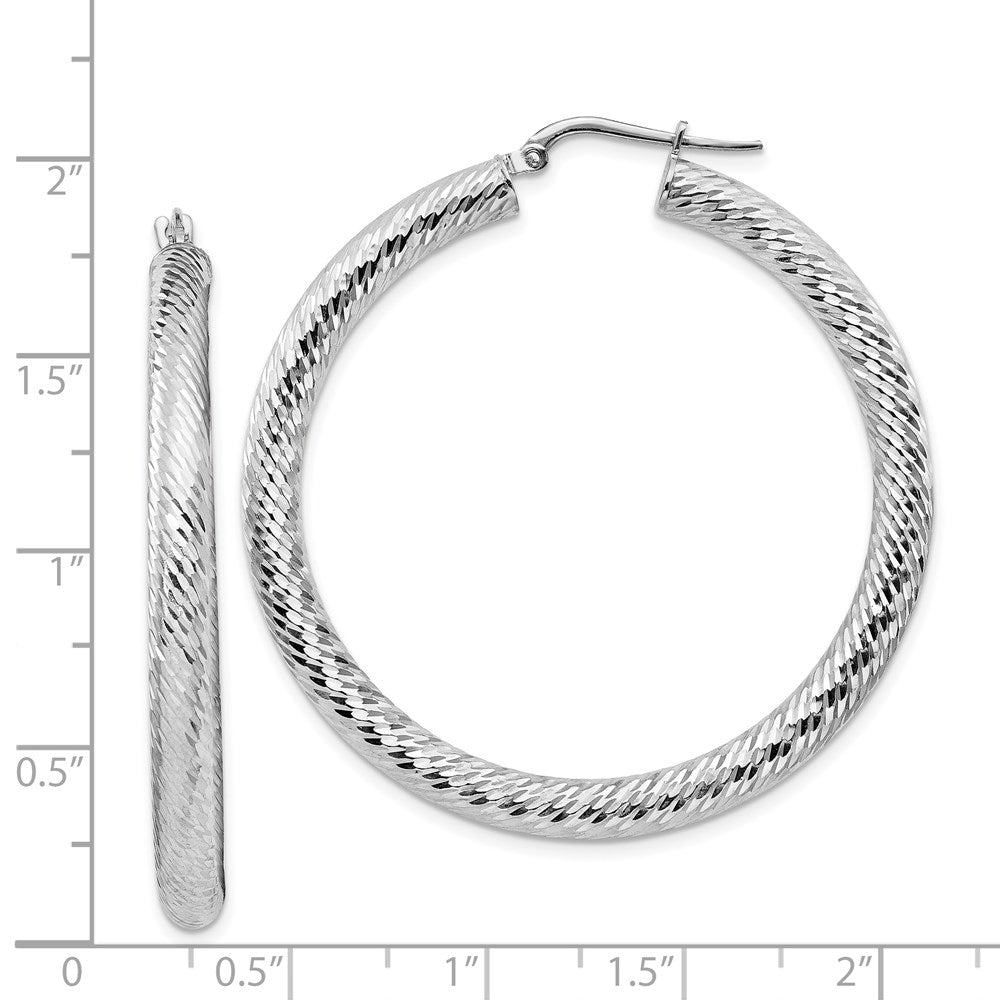 14k White Gold 45.5 mm  Diamond-cut Round Hoop Earrings (4.85 grams)