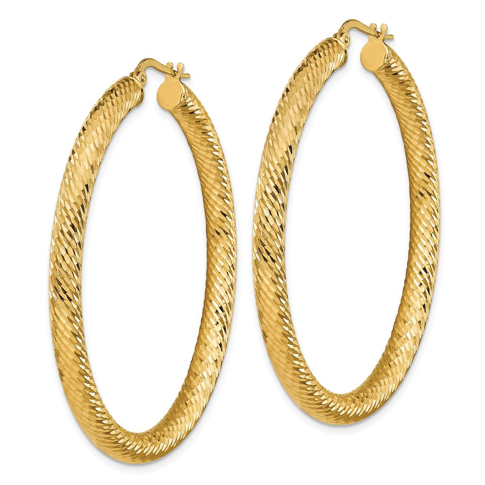14k Yellow Gold 50 mm Diamond-cut Round Hoop Earrings (5.24 grams)