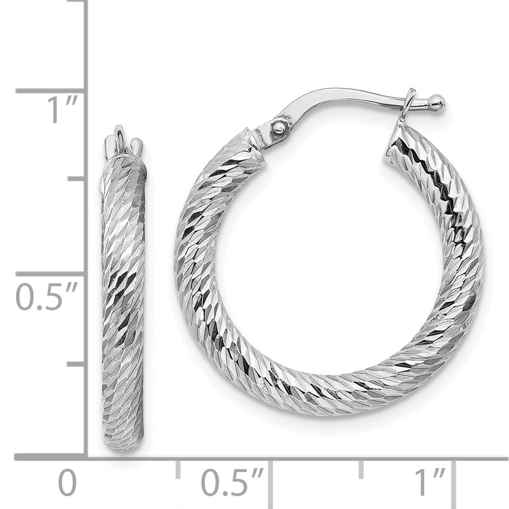 14k White Gold 21.5 mm  Diamond-cut Round Hoop Earrings (1.6 grams)