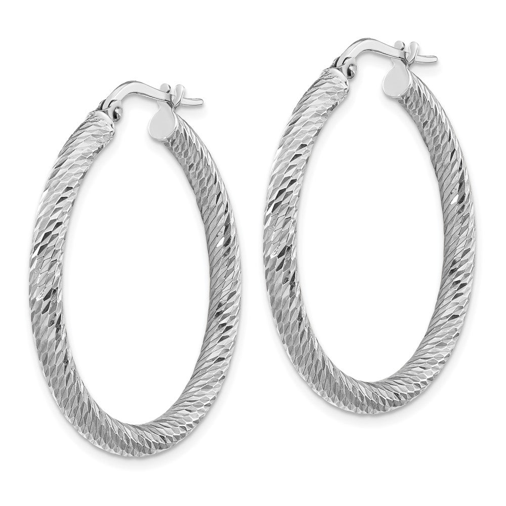 14k White Gold 32.25 mm  Diamond-cut Round Hoop Earrings (2.65 grams)
