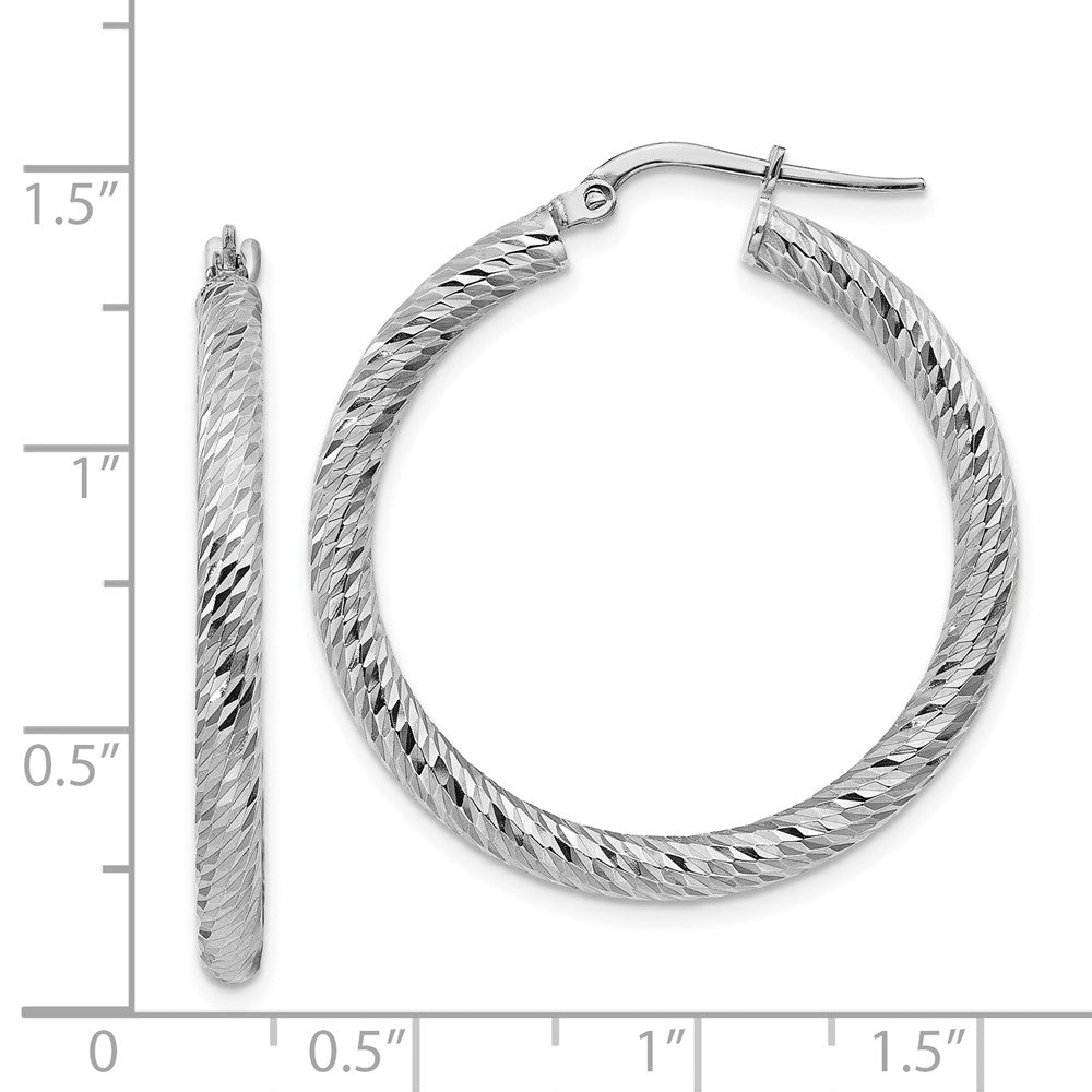 14k White Gold 32.25 mm  Diamond-cut Round Hoop Earrings (2.65 grams)