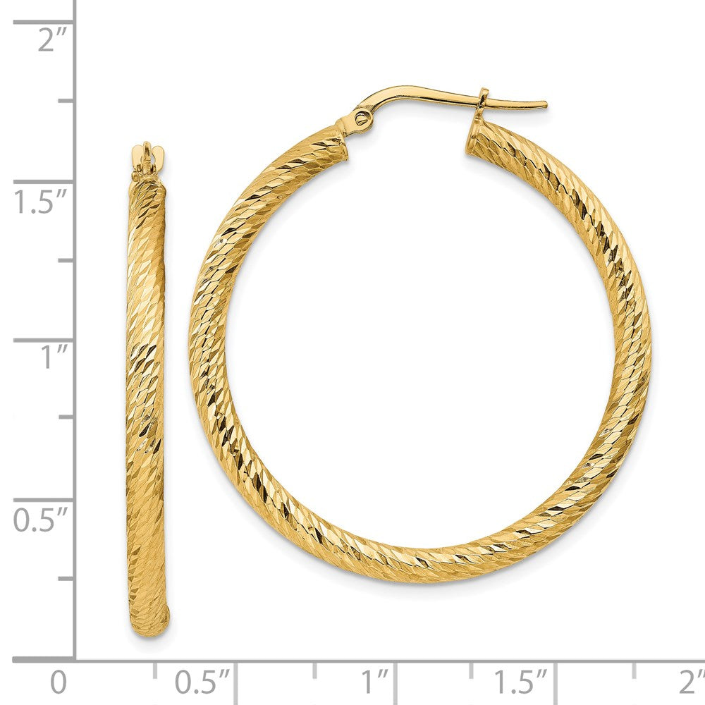 14k Yellow Gold 37.25 mm Diamond-cut Round Hoop Earrings (3.32 grams)