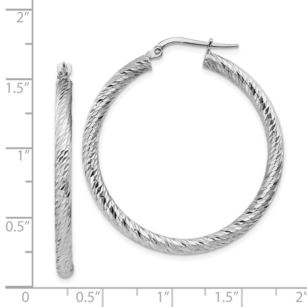 14k White Gold 37.25 mm Polished White Gold Diamond-cut Round Hoop Earrings (3.36 grams)