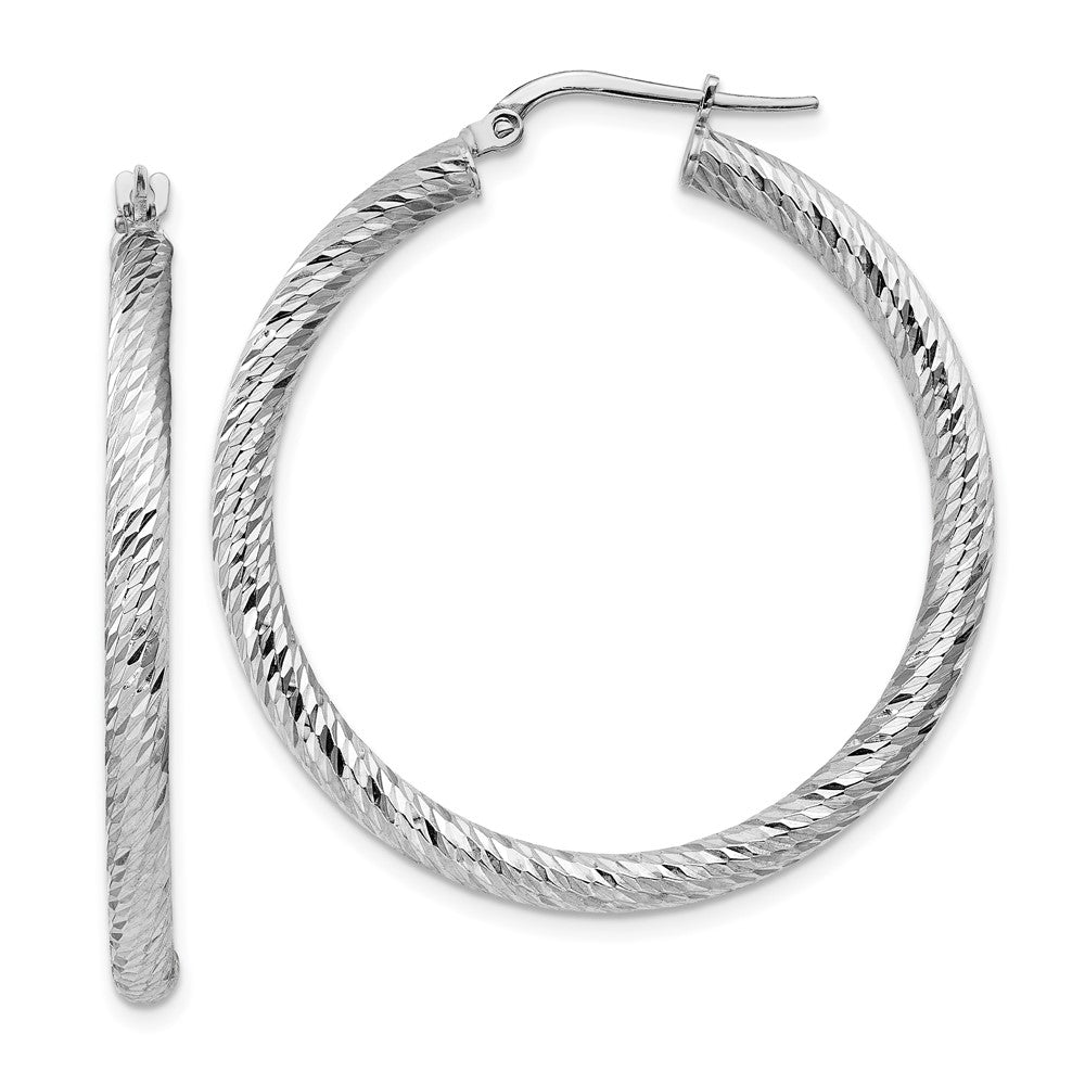 14k White Gold 37.25 mm Polished White Gold Diamond-cut Round Hoop Earrings (3.36 grams)