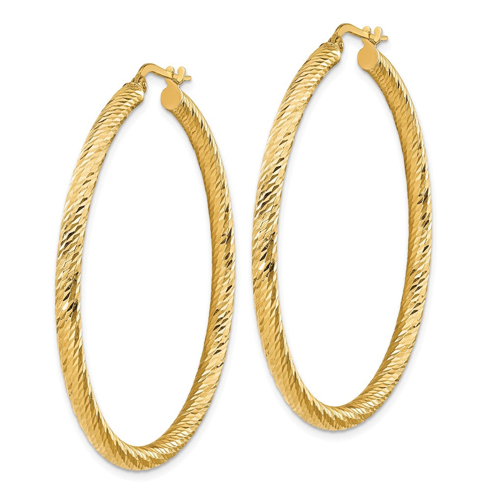 14k Yellow Gold 47.5 mm Diamond-cut Round Hoop Earrings (4.31 grams)