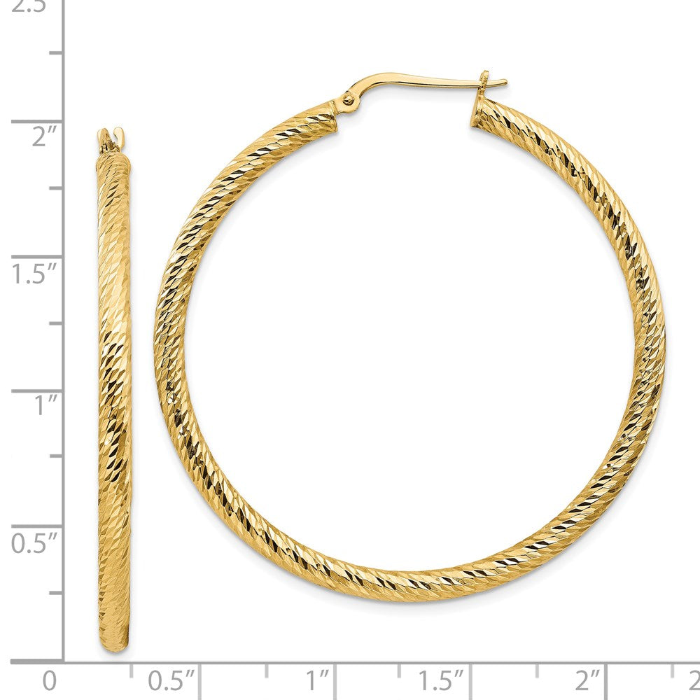14k Yellow Gold 47.5 mm Diamond-cut Round Hoop Earrings (4.31 grams)