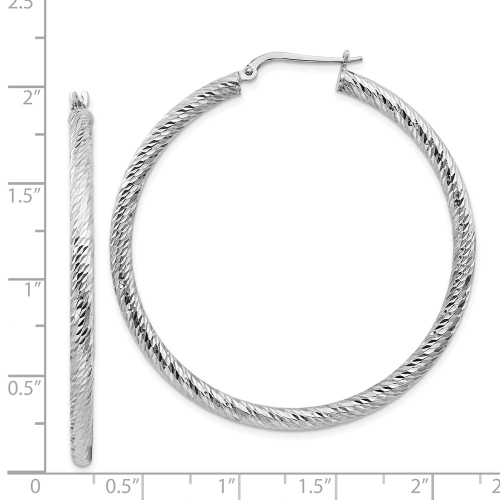 14k White Gold 47.5 mm  Diamond-cut Round Hoop Earrings (4.28 grams)