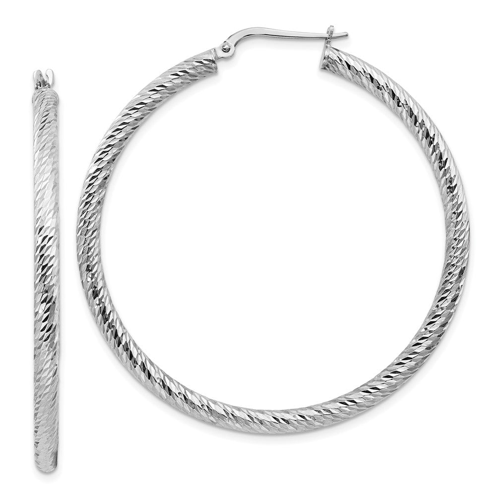 14k White Gold 47.5 mm  Diamond-cut Round Hoop Earrings (4.28 grams)