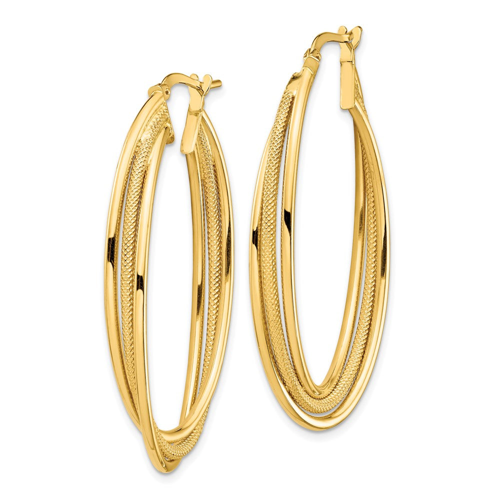 14k Yellow Gold 25.9 mm Polished and Textured Twisted Fancy Oval Hoop Earrings (4.12 grams)