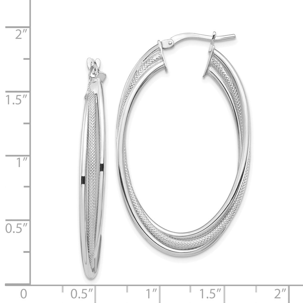 14k White Gold 25.9 mm Polished and Textured Twisted Fancy Oval Hoop Earrings (4.1 grams)