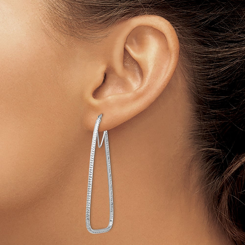 14k White Gold 35.08 mm Polished & Diamond-cut Double Triangle Hoop Earrings (2.83 grams)