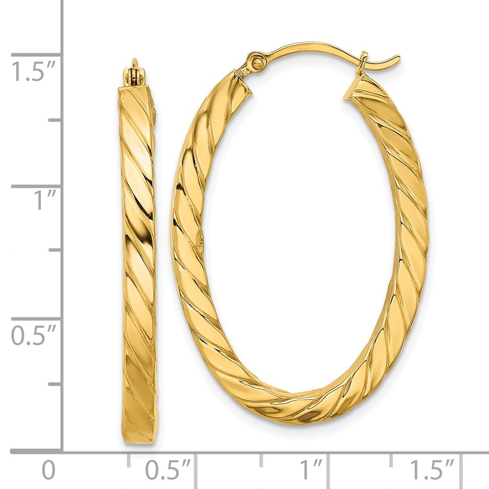 14k Yellow Gold 25.2 mm Square Tube Oval Hoop Earrings (2.88 grams)