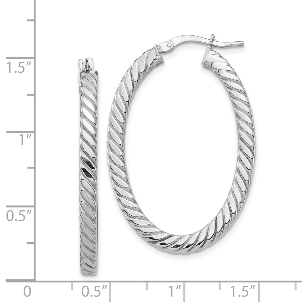 14k White Gold 25.2 mm Square Tube Oval Hoop Earrings (3.32 grams)