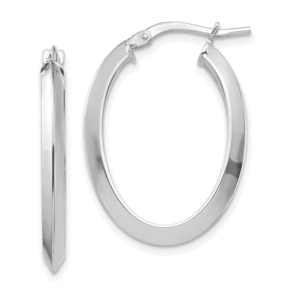 14k White Gold 18.29 mm Knife Edge Oval Hoop Earrings (2.57 grams)