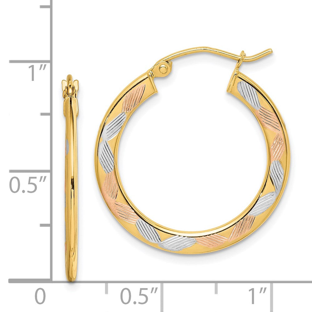 14k Yellow & Rhodium 1.3 mm  Diamond-cut Hoop Earrings (1.34 grams)