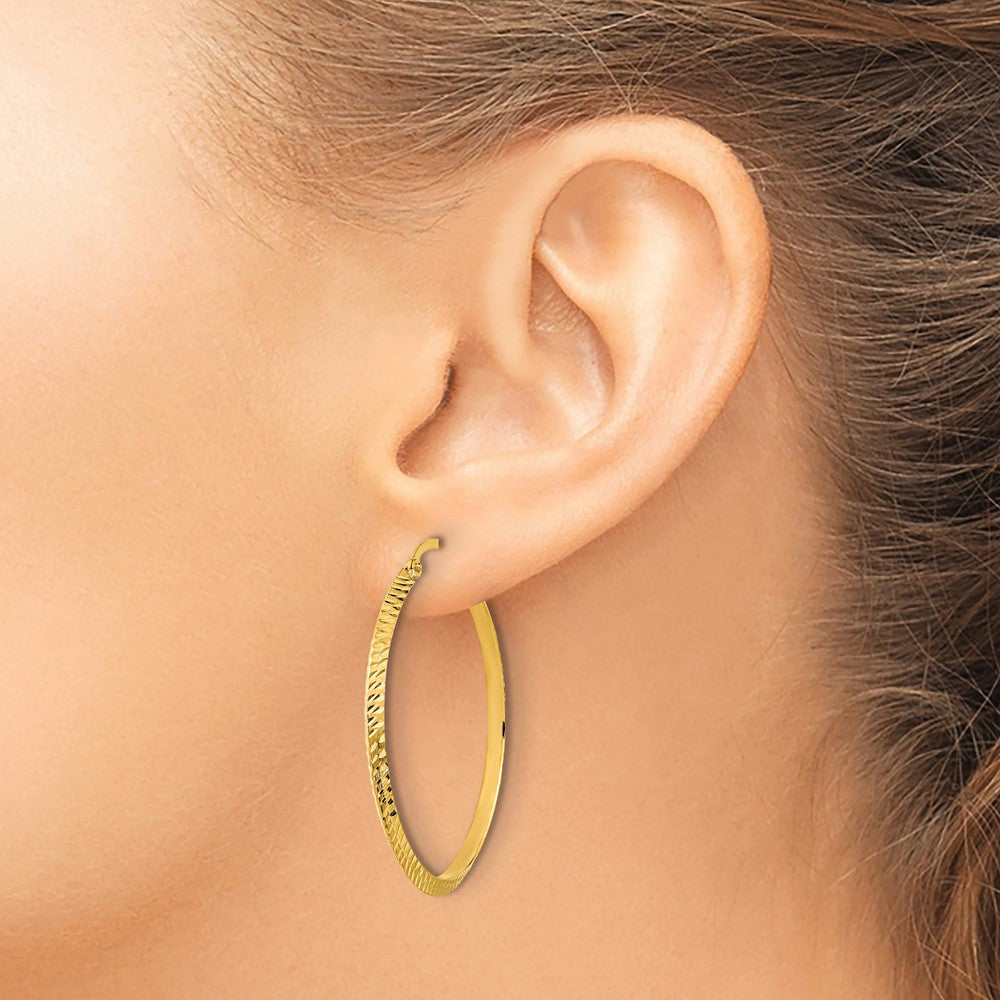 14k Yellow Gold 38 mm Polished Diamond-Cut Hoop Earrings (2.14 grams)