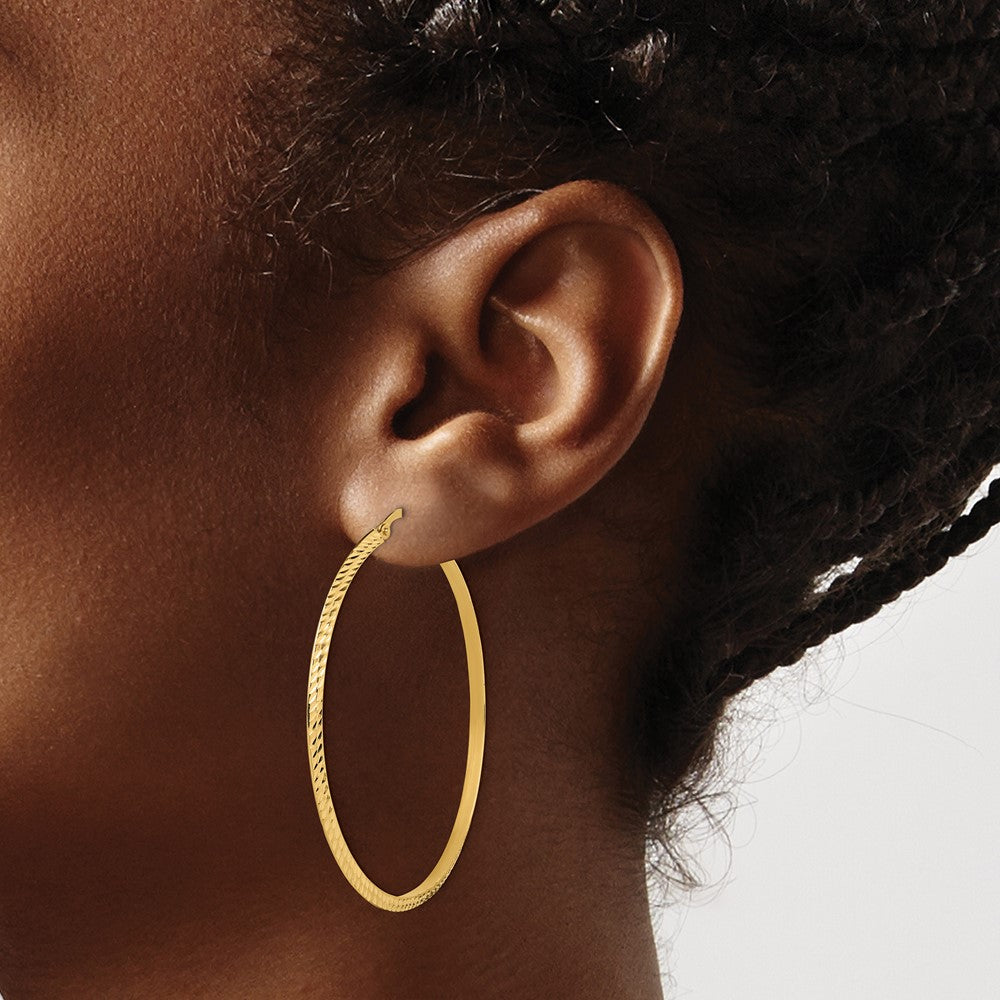 14k Yellow Gold 50 mm Polished Diamond-Cut Hoop Earrings