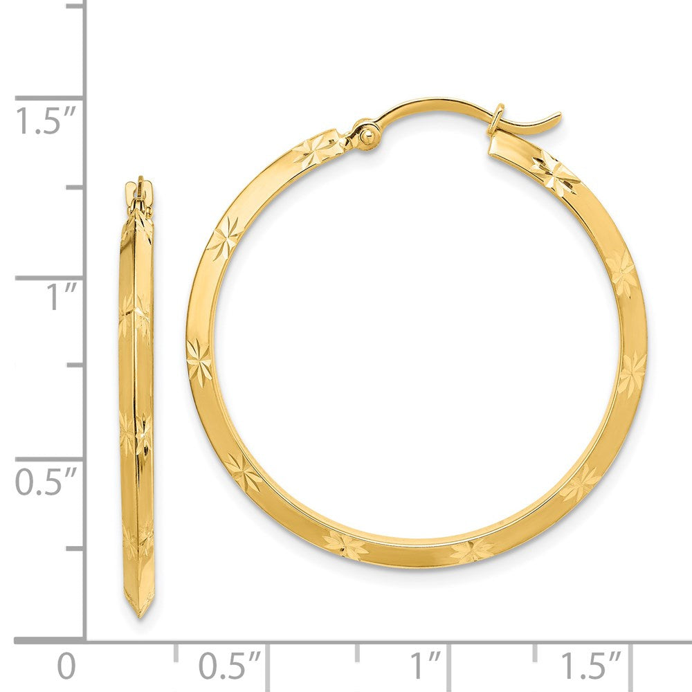 14k Yellow Gold 32.75 mm Polished Diamond-Cut Hoop Earrings (2.16 grams)