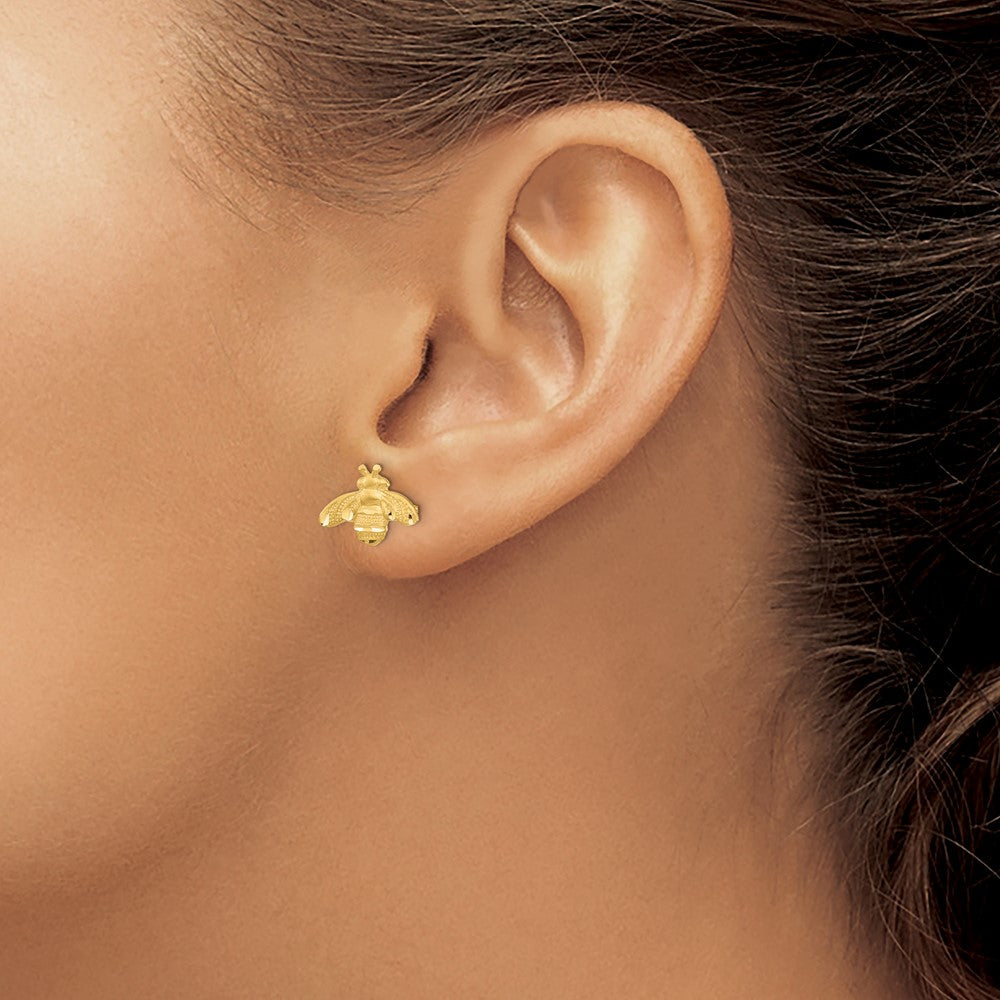14k Yellow Gold 12.62 mm D/C Bee Post Earrings