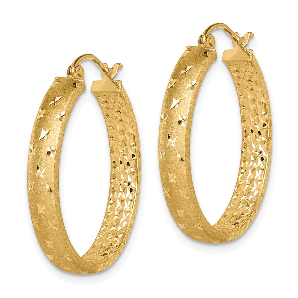 14k Yellow Gold 4 mm Satin and Polished Diamond-cut In/Out Hoop Earrings (2.32 grams)