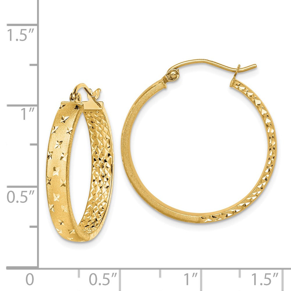 14k Yellow Gold 4 mm Satin and Polished Diamond-cut In/Out Hoop Earrings (2.32 grams)