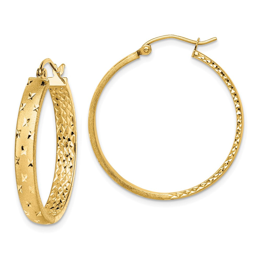 14k Yellow Gold 4 mm Polished Diamond-cut In/Out Hoop Earrings (2.75 grams)