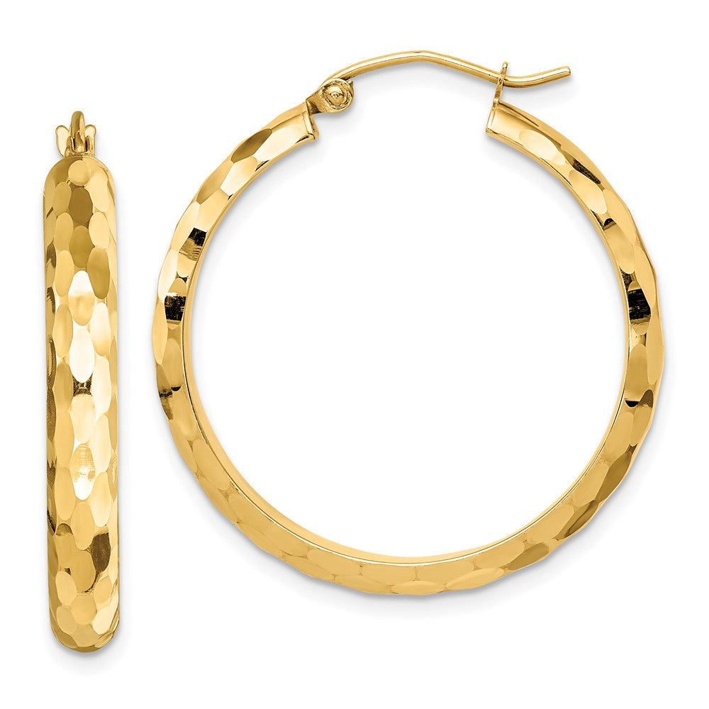 14k Yellow Gold 4 mm Diamond-cut Hoop Earrings (2.66 grams)