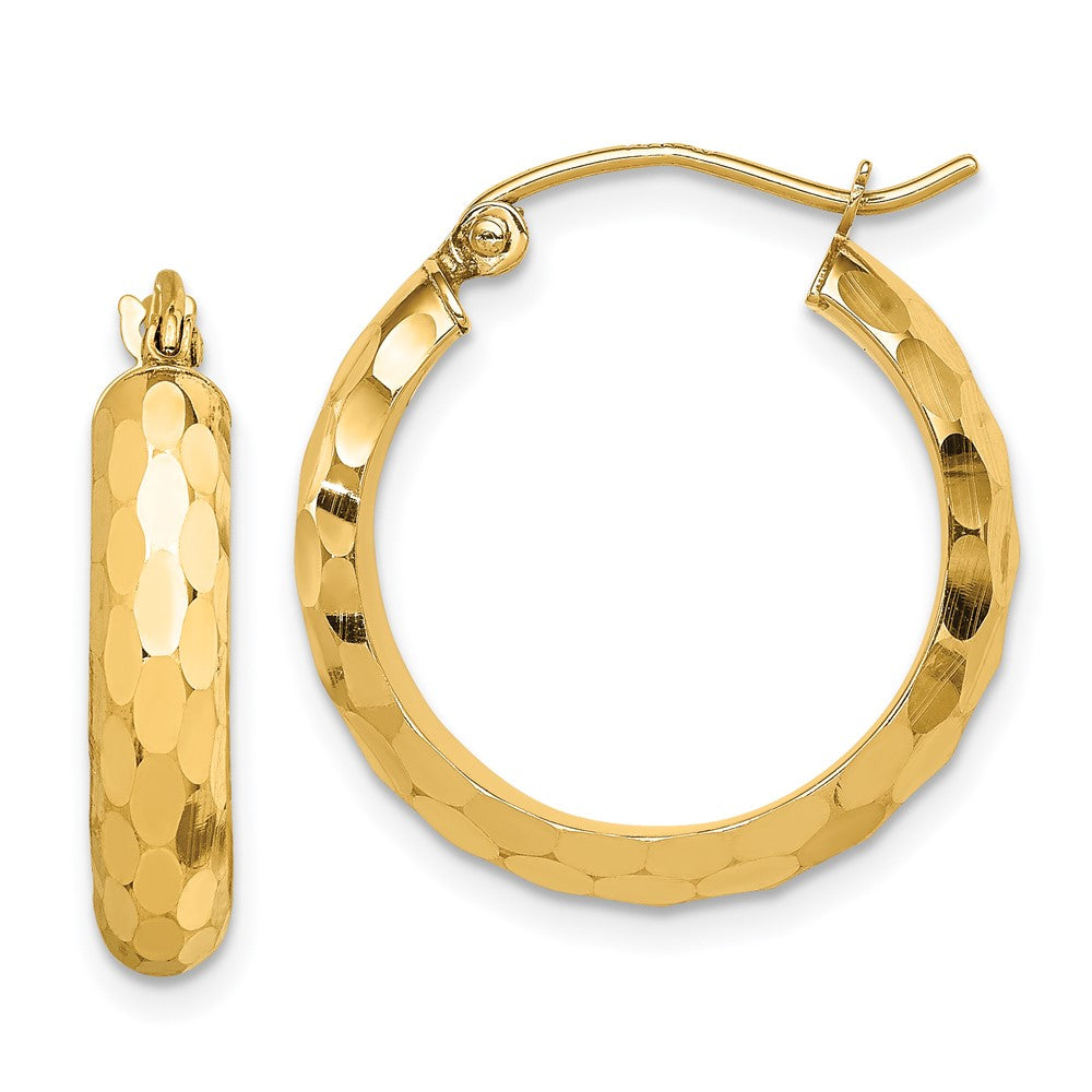 14k Yellow Gold 4 mm Diamond-cut Hoop Earrings (1.72 grams)
