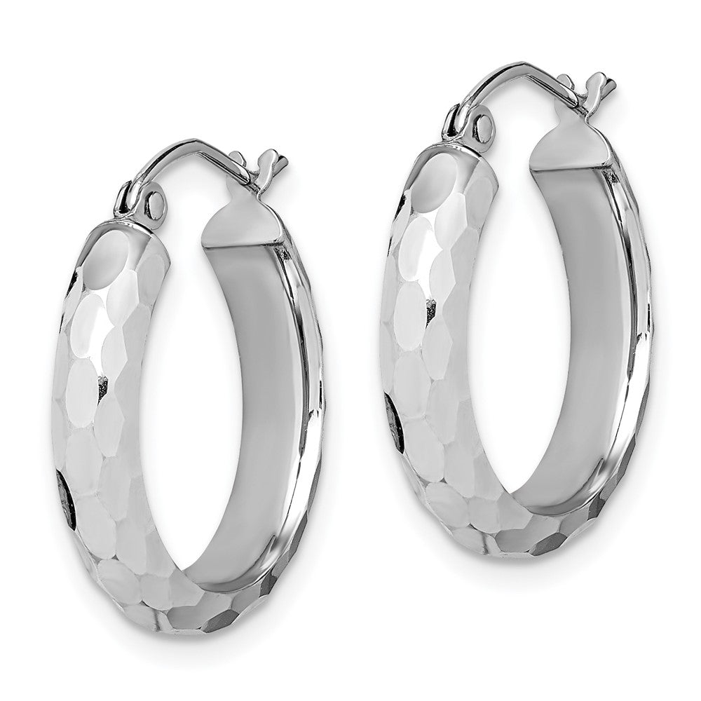 14k White Gold 4 mm Diamond-cut Hoop Earrings (1.69 grams)