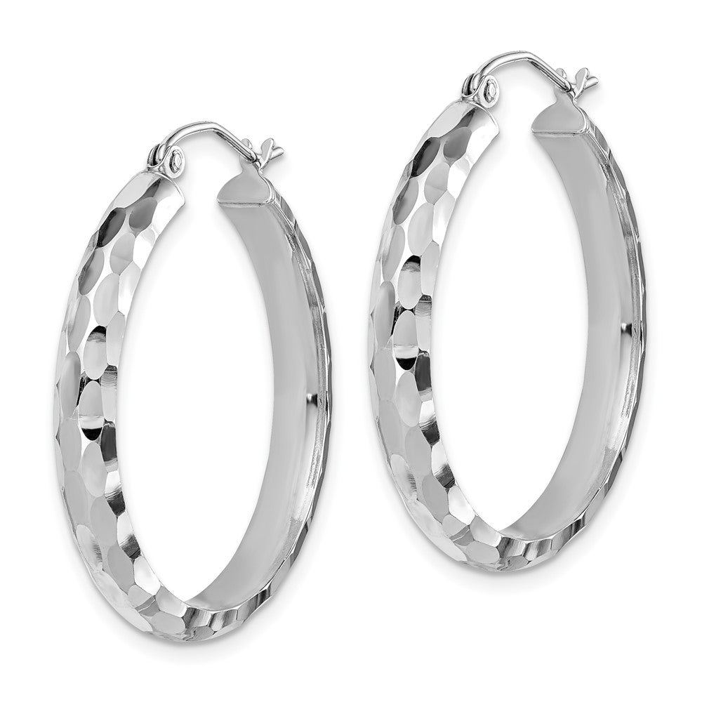 14k White Gold 4 mm Diamond-cut Hoop Earrings (2.67 grams)
