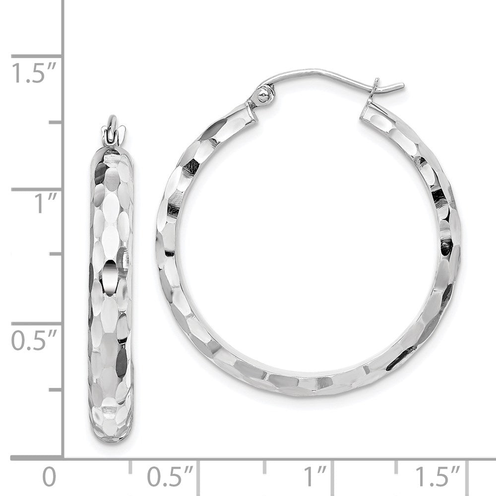 14k White Gold 4 mm Diamond-cut Hoop Earrings (2.67 grams)