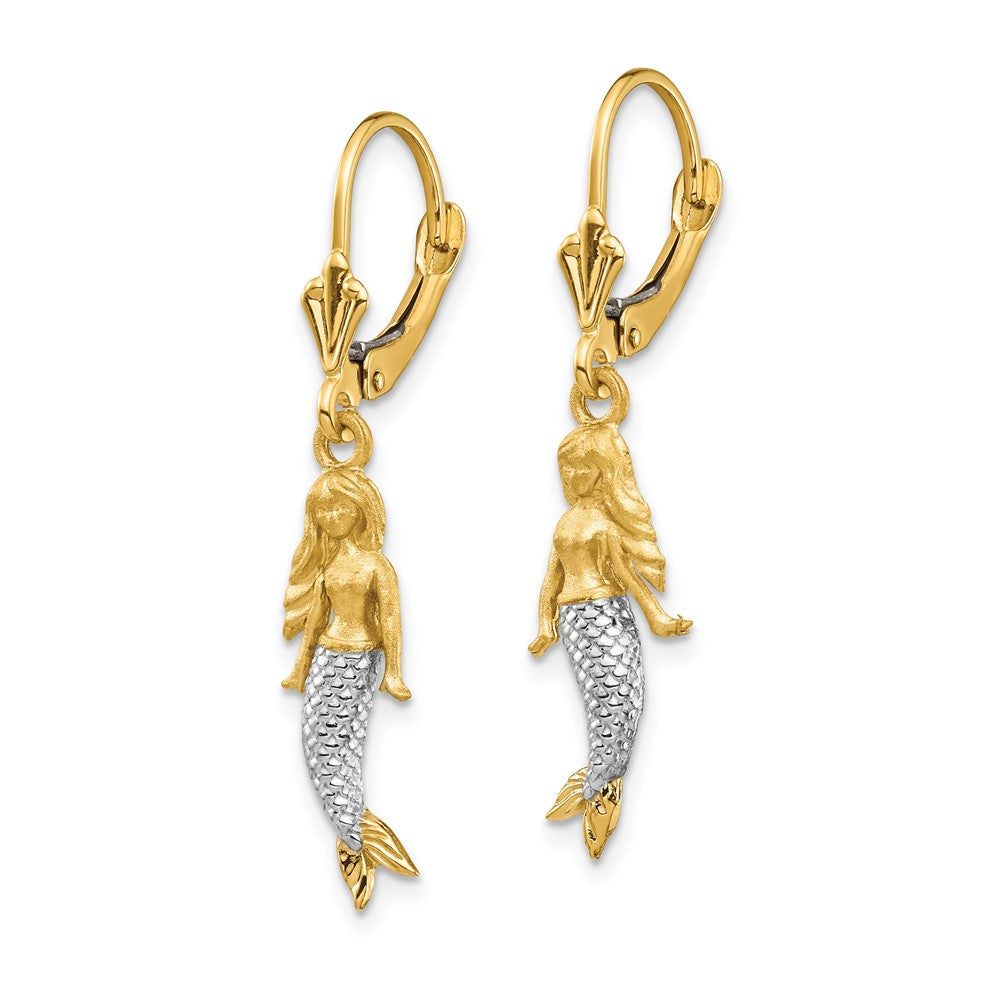 14k Yellow & Rhodium 5.2 mm  Brushed & Polished Mermaid Earrings (2.42 grams)