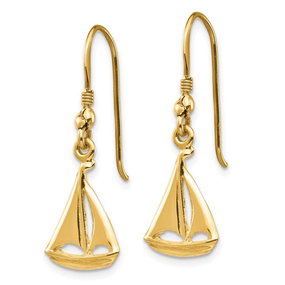 14k Yellow Gold 9.7 mm Sailboat Shepherd Hook Earrings (2.03 grams)