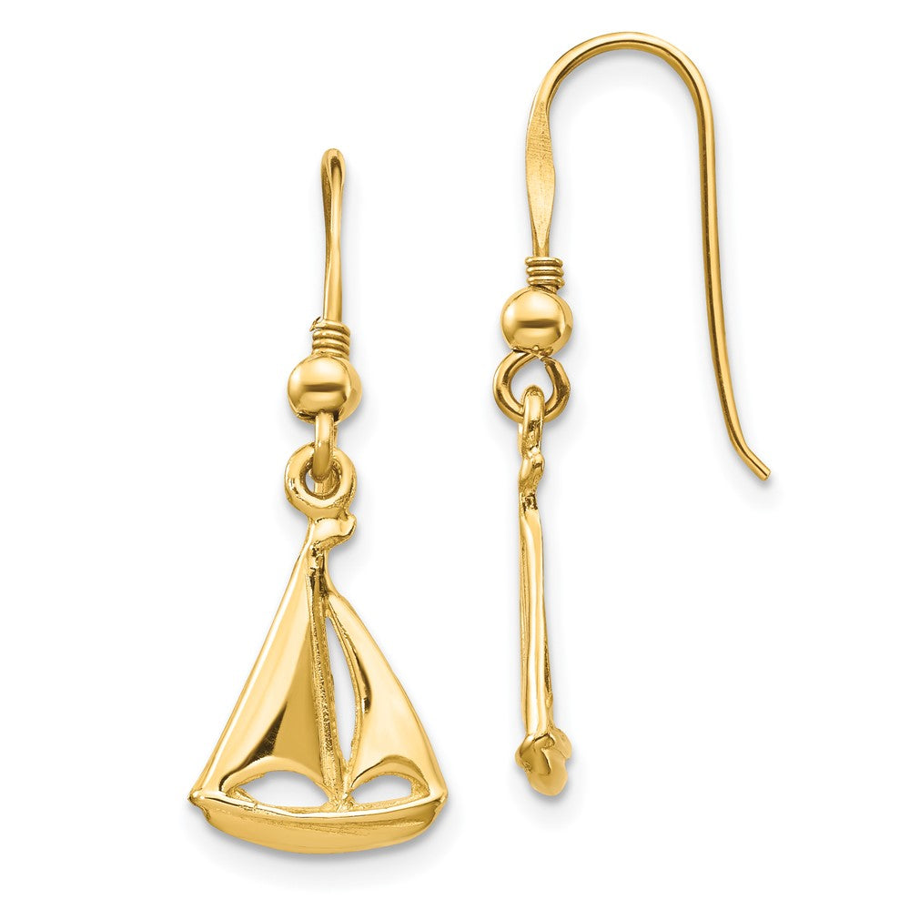 14k Yellow Gold 9.7 mm Sailboat Shepherd Hook Earrings (2.03 grams)
