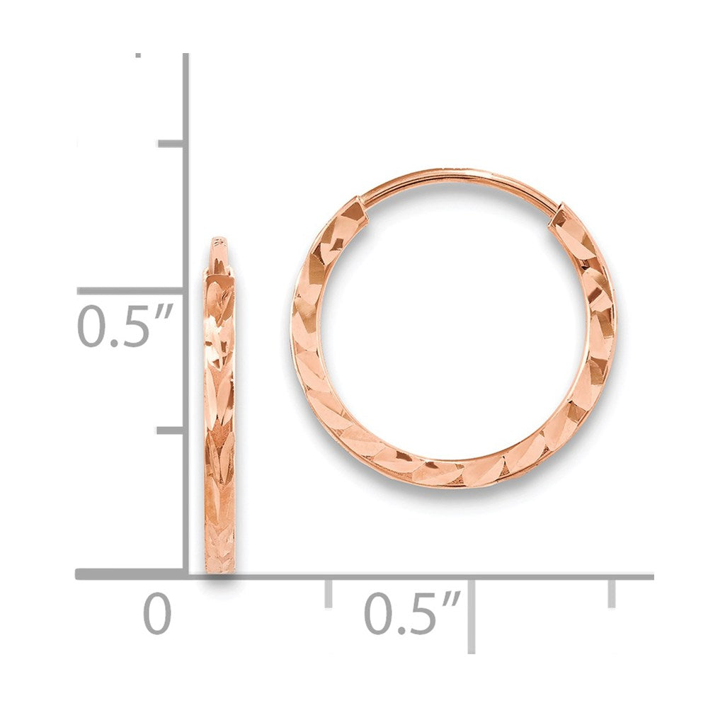 14k Rose Gold 15.6 mm Diamond-cut Square Tube Endless Hoop Earrings (0.7 grams)