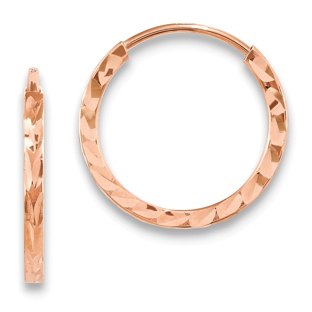 14k Rose Gold 15.6 mm Diamond-cut Square Tube Endless Hoop Earrings (0.7 grams)