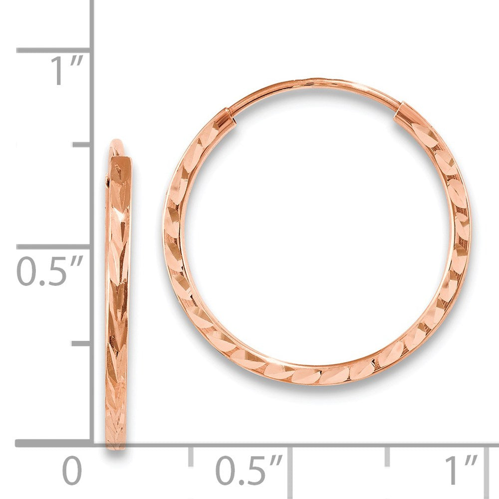 14k Rose Gold 20.25 mm Diamond-cut Square Tube Endless Hoop Earrings (0.88 grams)