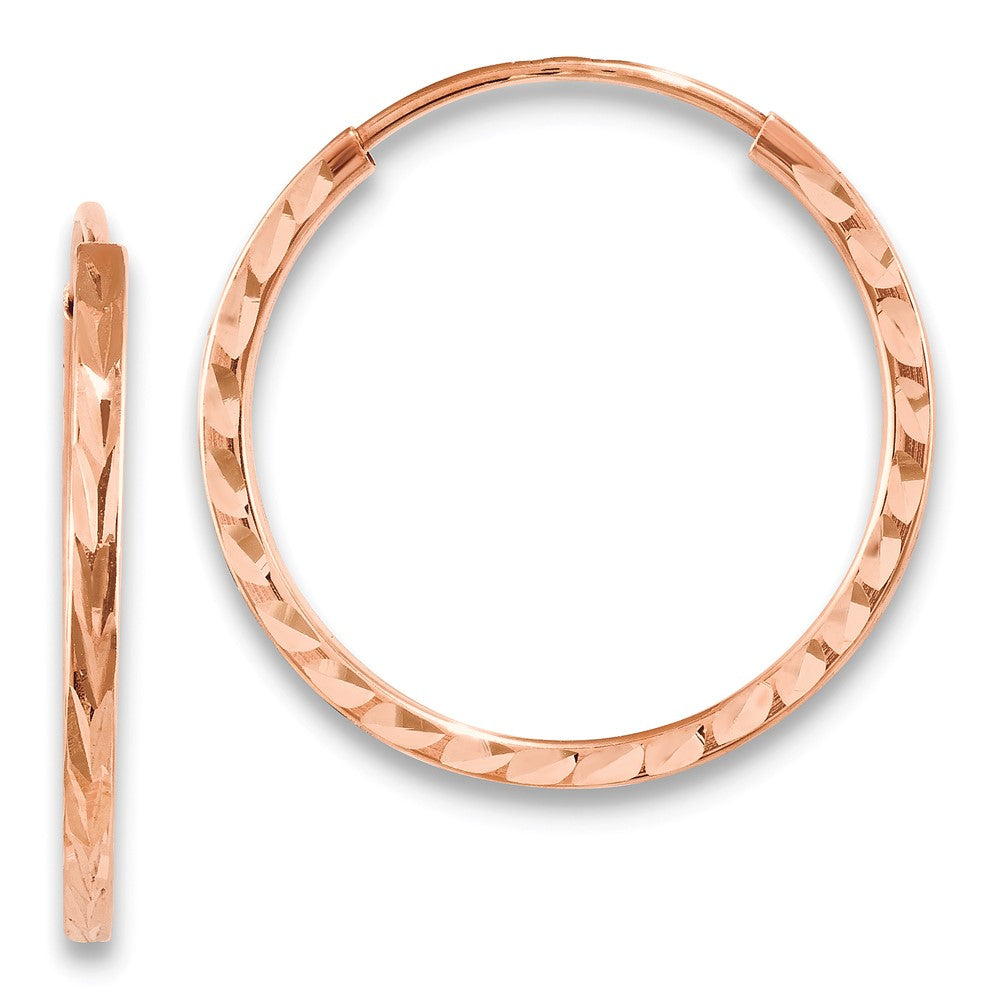 14k Rose Gold 20.25 mm Diamond-cut Square Tube Endless Hoop Earrings (0.88 grams)