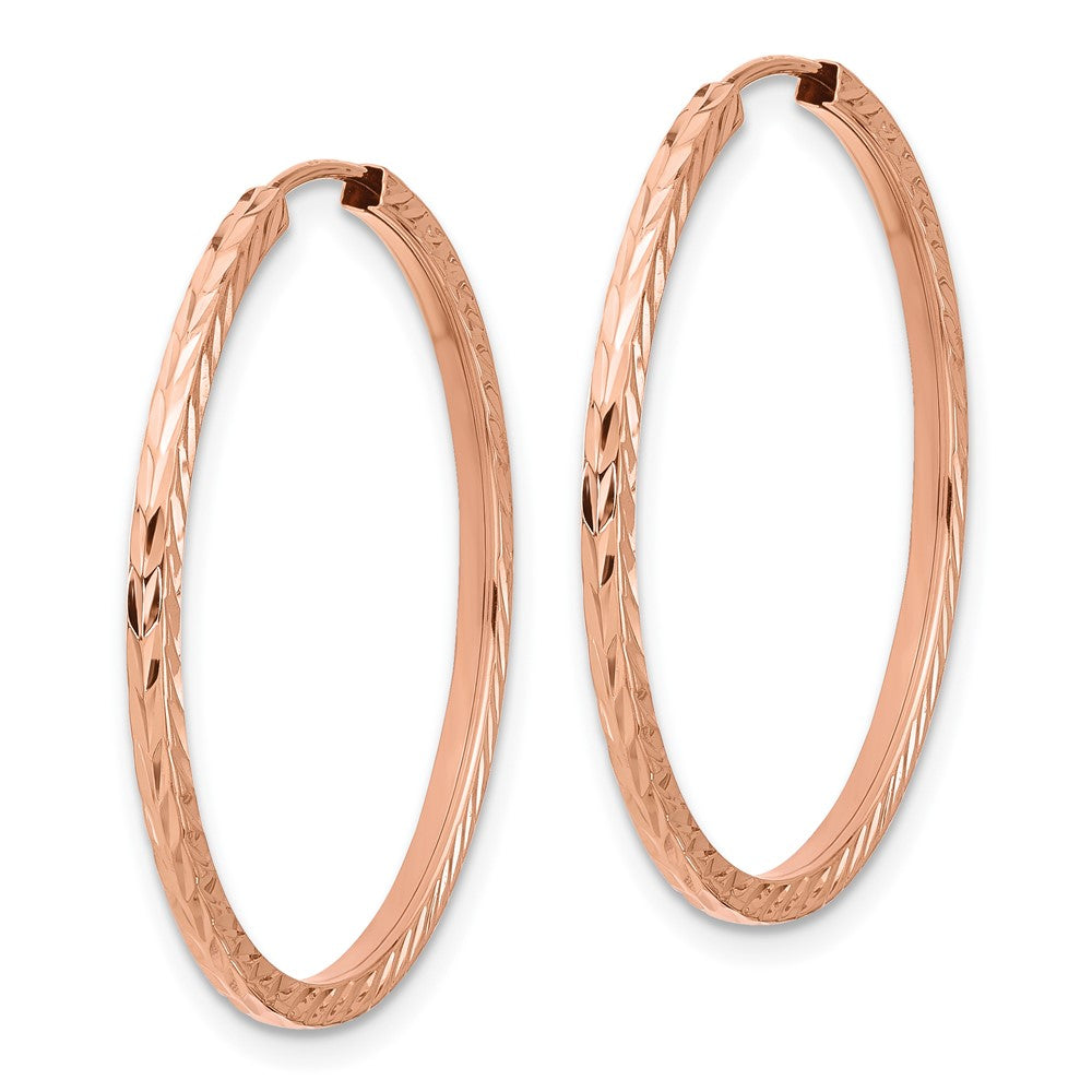 14k Rose Gold 30 mm Diamond-cut Square Tube Endless Hoop Earrings (1.39 grams)