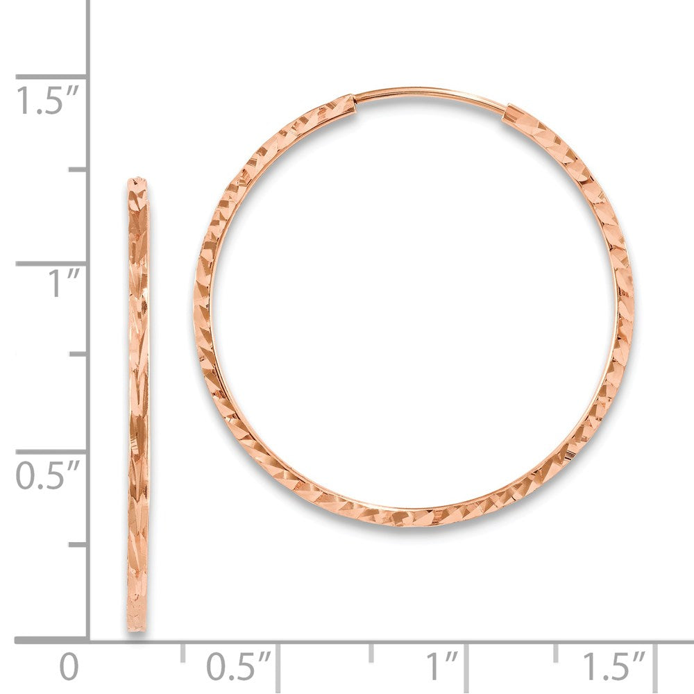 14k Rose Gold 30 mm Diamond-cut Square Tube Endless Hoop Earrings (1.39 grams)