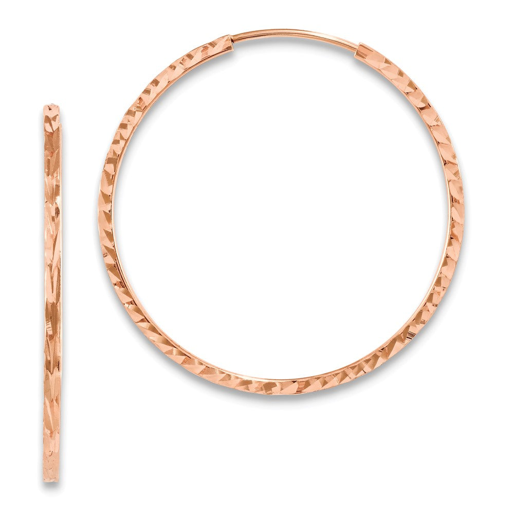 14k Rose Gold 30 mm Diamond-cut Square Tube Endless Hoop Earrings (1.39 grams)