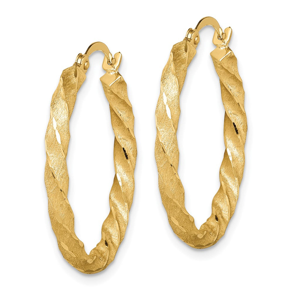 14k Yellow Gold 25 mm Twisted Satin Diamond-Cut Hoop Earrings (1.98 grams)