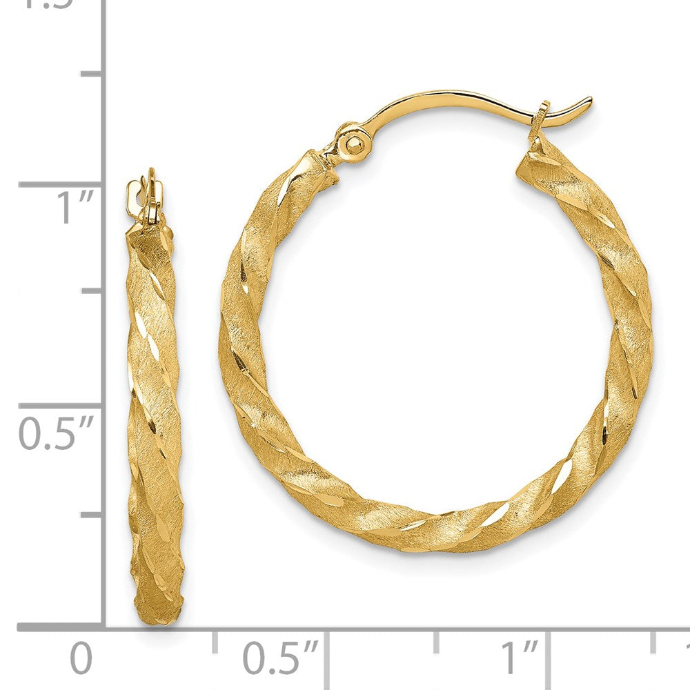 14k Yellow Gold 25 mm Twisted Satin Diamond-Cut Hoop Earrings (1.98 grams)